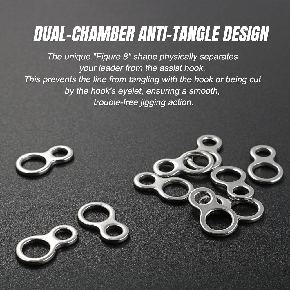 Jigging Pro 8 Shape Ring Seamless Stainless Steel Solid Rings, Heavy Duty Figure-Eight Auxiliary Rings for Saltwater Jigging