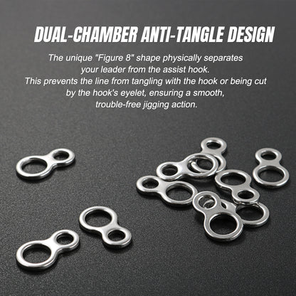 Jigging Pro 8 Shape Ring Seamless Stainless Steel Solid Rings, Heavy Duty Figure-Eight Auxiliary Rings for Saltwater Jigging