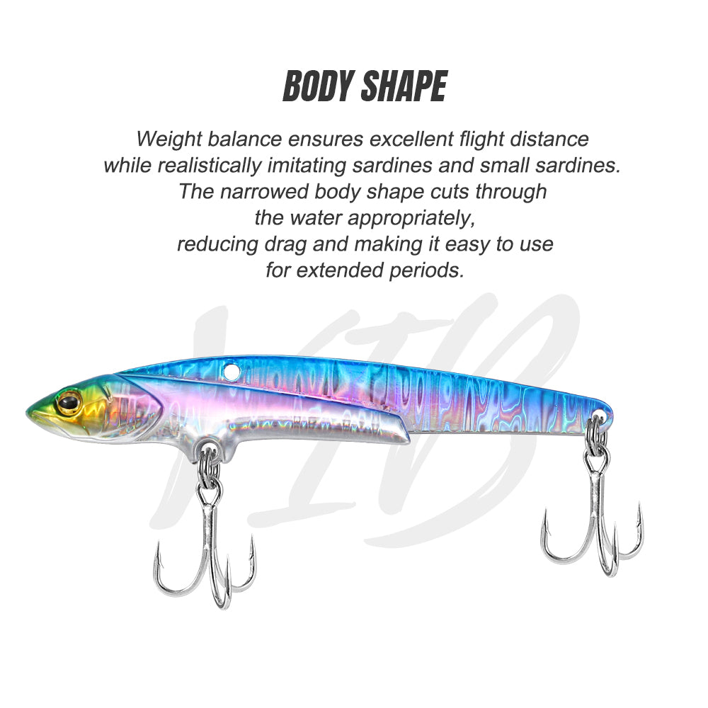 JIGGING PRO VIB Fishing Lure 107mm 43g Metal Jig Sinking Spinning Blade Cast Treble Hooks Hard Lure Slice Jig Fishing Bait