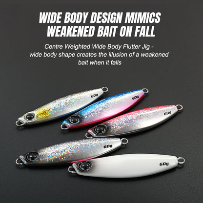 JIGGING PRO Shot Slow Wide Style Metal Jig - 20g/30g/40g/60g Shore Slow Lure Sea Fishing Bait