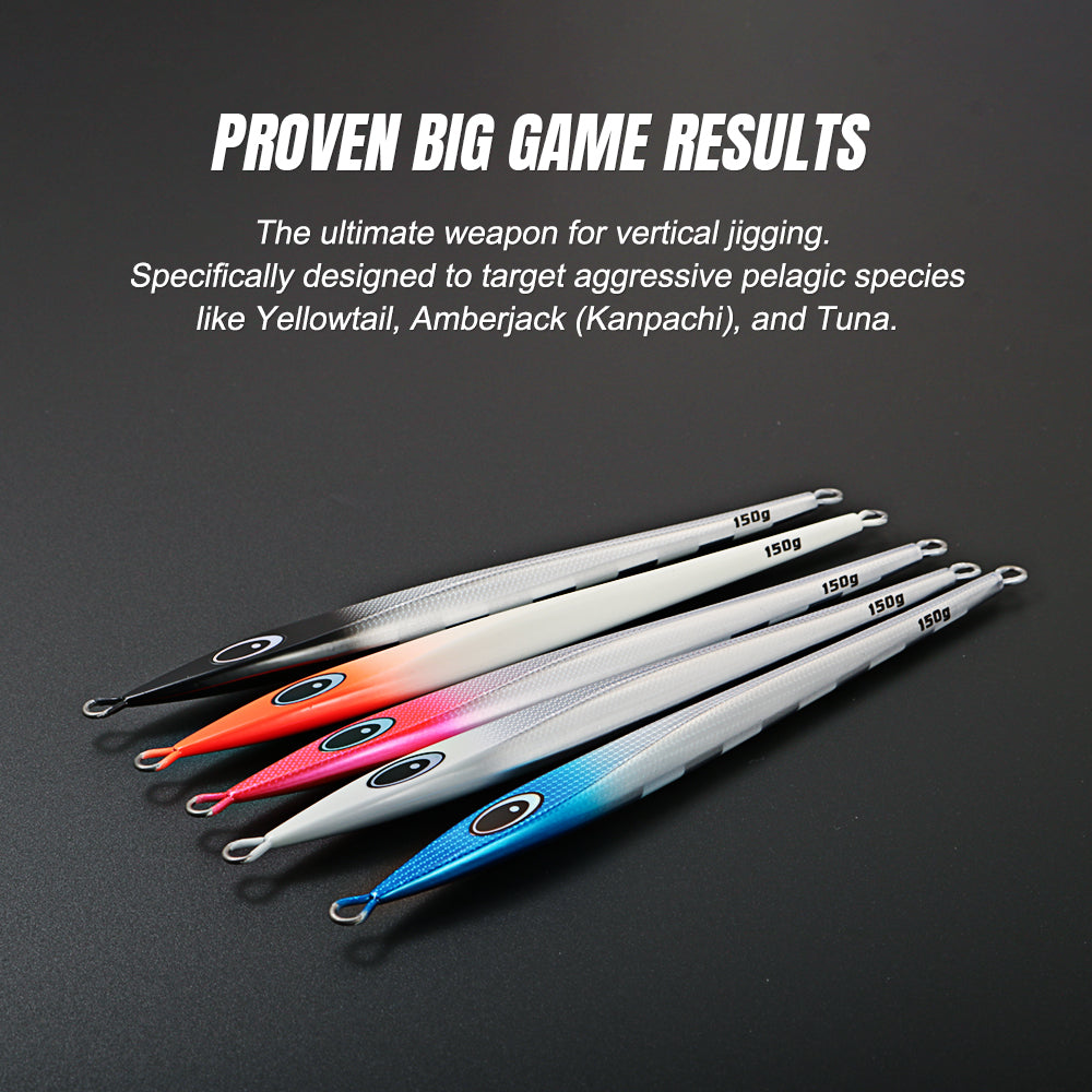 JIGGING PRO KY JIG II Long Slide Metal Jig - 150g/200g/250g Heavy Vertical Jigging Lure Saltwater