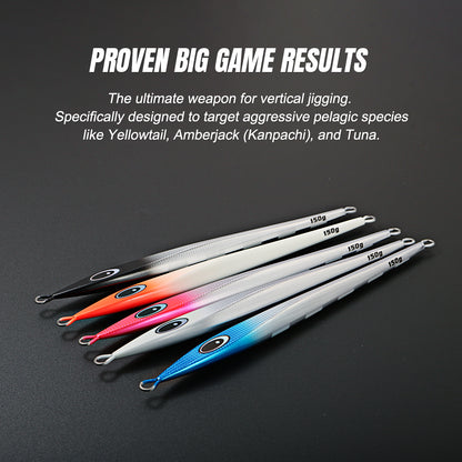 JIGGING PRO KY JIG II Long Slide Metal Jig - 150g/200g/250g Heavy Vertical Jigging Lure Saltwater