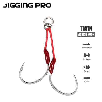 JIGGING PRO 1/0 2/0 3/0 4/0 Slow Jigging Twin Assist Hooks Saltwater Fishing Metal Jig Hook Fishing Accessories