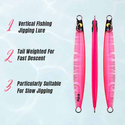 JIGGING PRO Saltwater Vertical Jigging Lure Luminous Fishing Jigs Fishing Tackle 60g 80g 100g Slash Beat Metal Jig