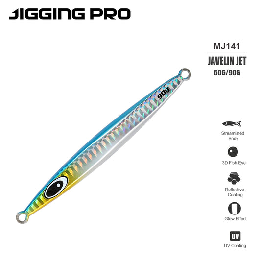 JIGGING PRO Javelin Jet Metal Jig - 60g/90g High-Speed Slim Vertical Jigging Lure
