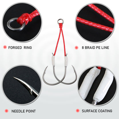 JIGGING PRO 1# 1/0 2/0 3/0 Double Assist Barbed Hook Salewater High Carbon Jigging Hooks Fishing Accessories Fishing Hooks
