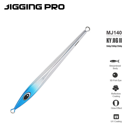 JIGGING PRO KY JIG II Long Slide Metal Jig - 150g/200g/250g Heavy Vertical Jigging Lure Saltwater