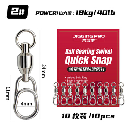 JIGGING PRO Stainless Steel Ball Bearing Swivel Quick Snap Fishing Accessories