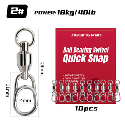 JIGGING PRO Stainless Steel Ball Bearing Swivel Quick Snap Fishing Accessories