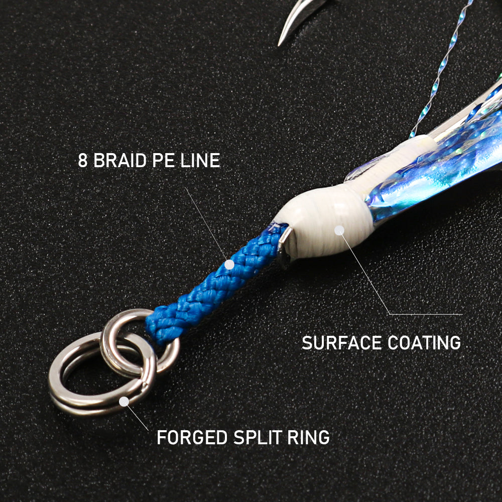 JIGGING PRO BKK 8060 Single Assist Hook Set #1/0 #2/0 #3/0 #4/0 - 3pcs/pack Saltwater Rust-Resistant Hooks with PE Cord