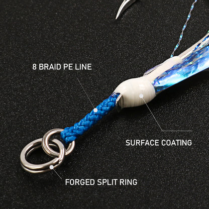 JIGGING PRO BKK 8060 Single Assist Hook Set #1/0 #2/0 #3/0 #4/0 - 3pcs/pack Saltwater Rust-Resistant Hooks with PE Cord