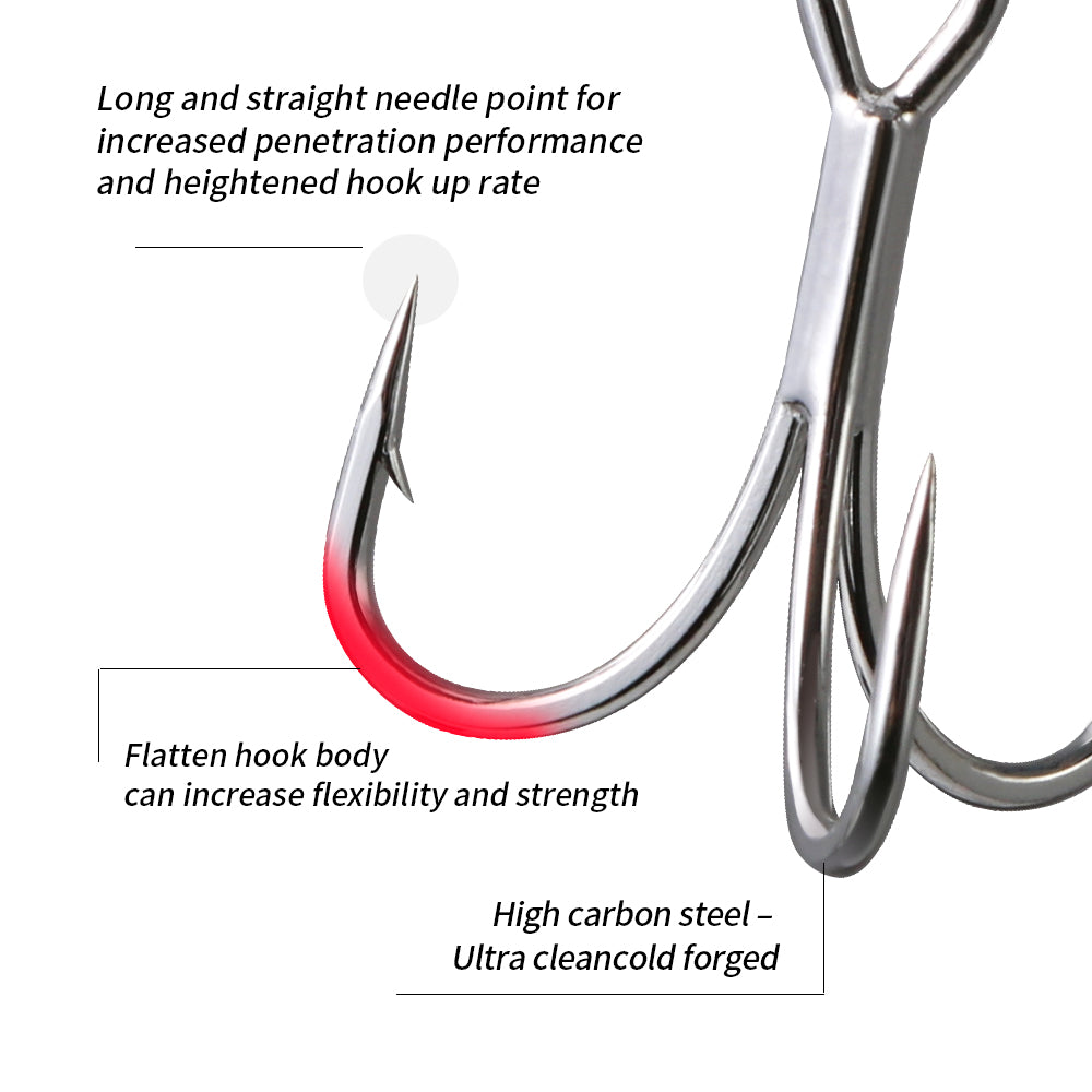 Jigging Pro 6066-3X-NP Saltwater Treble Hooks, 3X Strong High Carbon Steel Replacement Hooks for Lures & Jigs, Sizes 1# 2# 3# 4# 6# 8#