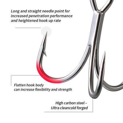 Jigging Pro 6066-3X-NP Saltwater Treble Hooks, 3X Strong High Carbon Steel Replacement Hooks for Lures & Jigs, Sizes 1# 2# 3# 4# 6# 8#