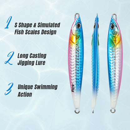 JIGGING PRO S-CAST 40g Long Casting Jig S Shape Shore Jigging Lure Saltwater Metal Jig Mackerel Tuna Seabass