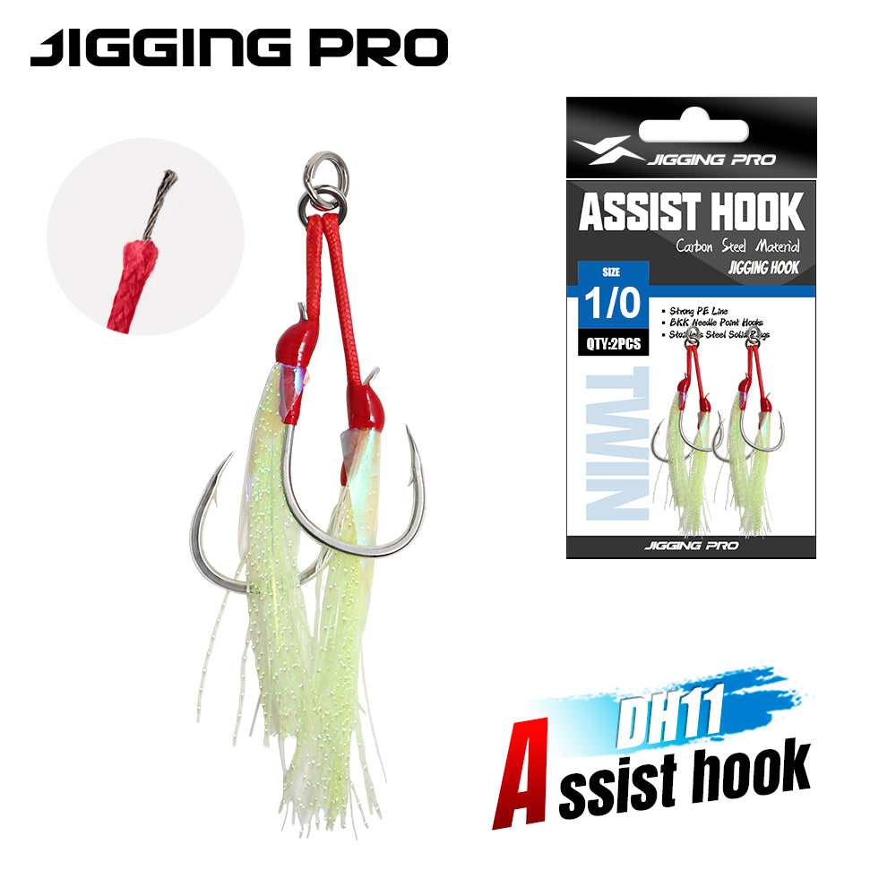 JIGGING PRO Heavy Duty Double Assist Hooks 1/0 2/0 3/0 4/0  Steel Wire Core Jigging Hooks