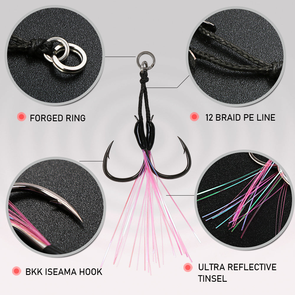 JIGGING PRO 10# 12# 14# 16# Double Assist Hook For Micro Jig Light Jigging BKK Iseama Twin Hooks