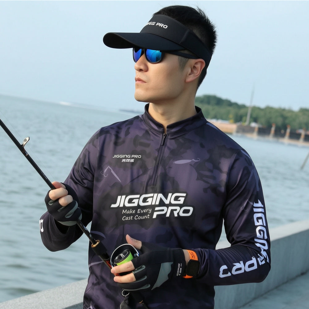Jigging Pro Men's Long Sleeve Fishing Shirt, UPF 50+ UV Sun Protection Performance Jersey, Quick Dry Breathable Camo Fishing Apparel