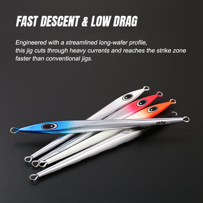 JIGGING PRO KY JIG II Long Slide Metal Jig - 150g/200g/250g Heavy Vertical Jigging Lure Saltwater