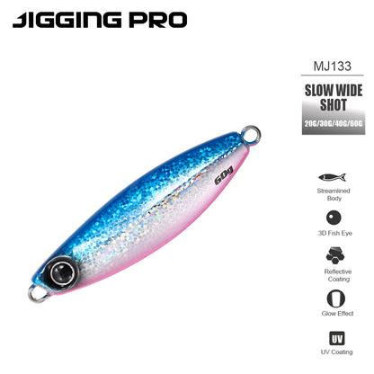 JIGGING PRO Shot Slow Wide Style Metal Jig - 20g/30g/40g/60g Shore Slow Lure Sea Fishing Bait