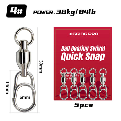 JIGGING PRO Stainless Steel Ball Bearing Swivel Quick Snap Fishing Accessories