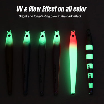 JIGGING PRO Tungsten Jig 40g 60g Fast Sinking Long Casting Metal Jig UV Luminous Saltwater Fishing Bait Artificial Jigging Lure