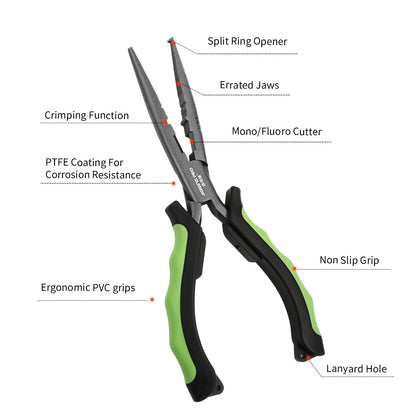 JIGGING PRO X4 Multifunctional Fishing Pliers - Long Nose Hook Remover, Split Ring Opener & Fishing Line Cutter, Saltwater Resistant Fishing Gear & Tools
