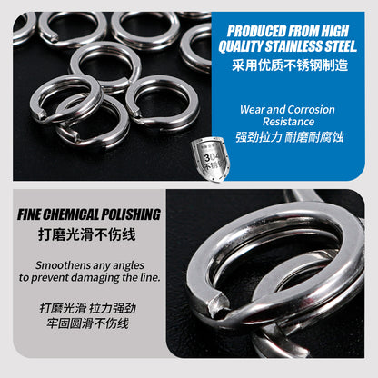 JIGGING PRO Split Rings Fishing 10/15Pcs Stainless Steel Lure Rings Fishing Connectors Snap Rings