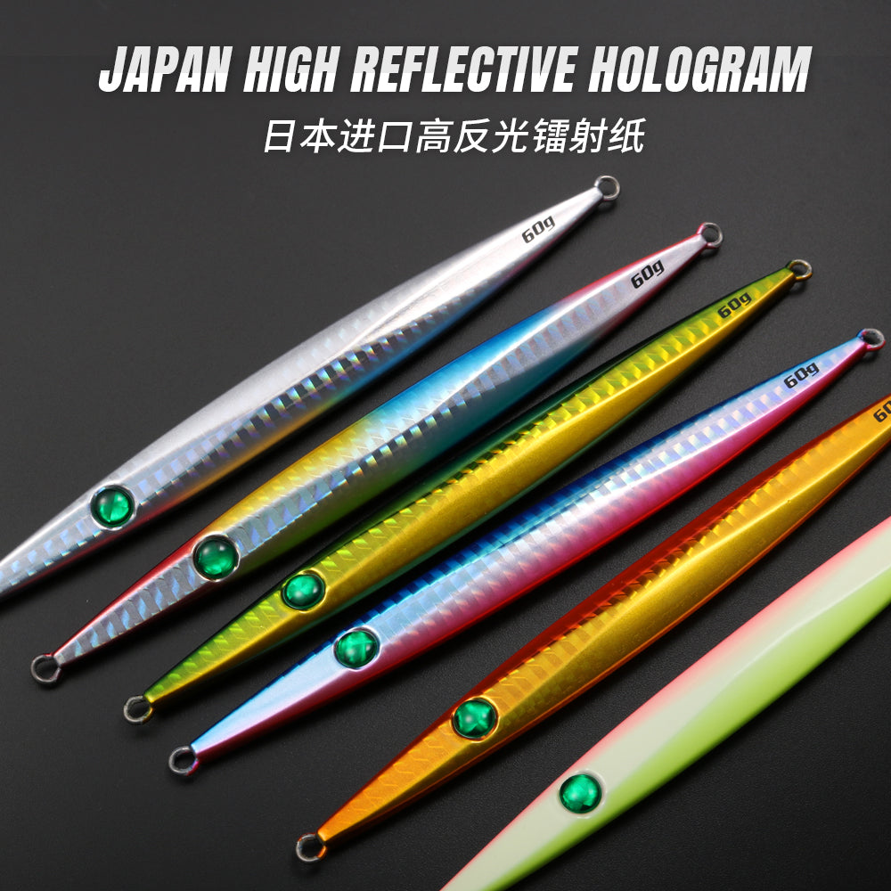 JIGGINGPRO Vertical Jigging Lure Dart and Drift Action Saltwater Metal Jig D-Slide Jack Eye 60g 80g 100g