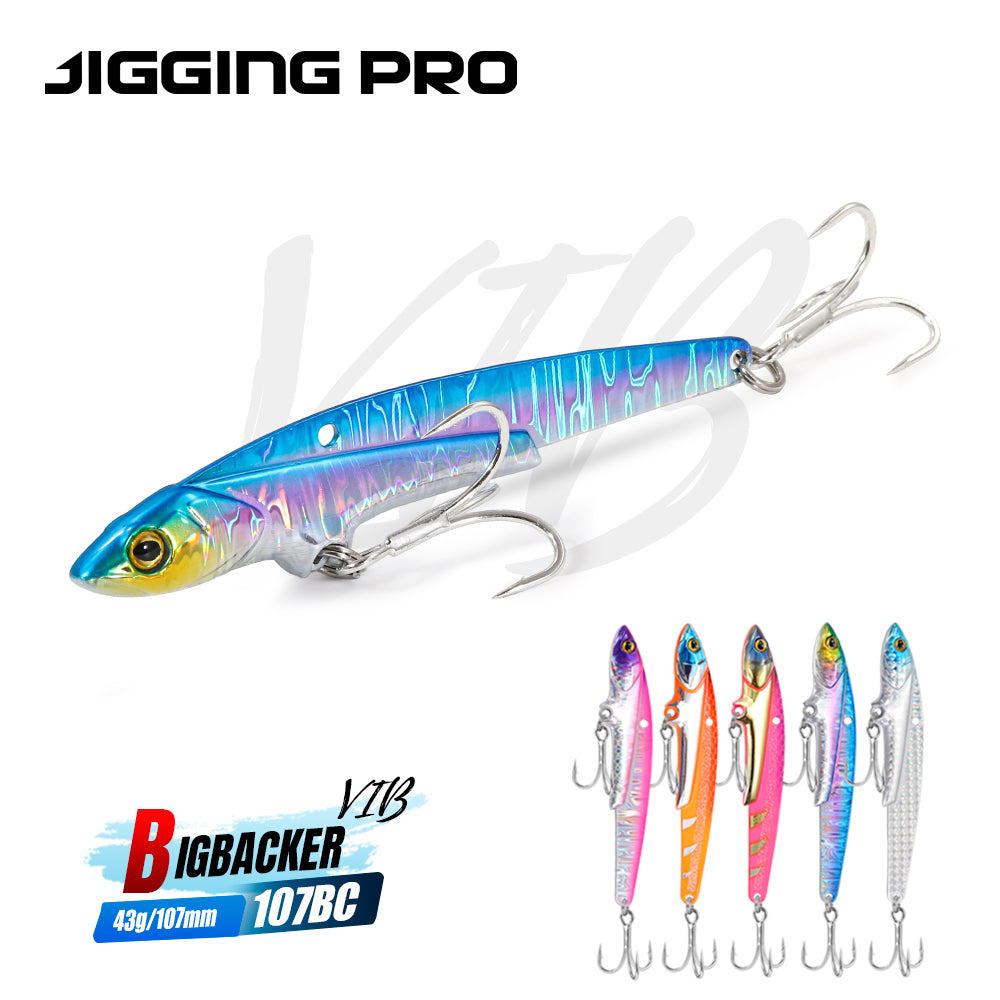 JIGGING PRO VIB Fishing Lure 107mm 43g Metal Jig Sinking Spinning Blade Cast Treble Hooks Hard Lure Slice Jig Fishing Bait
