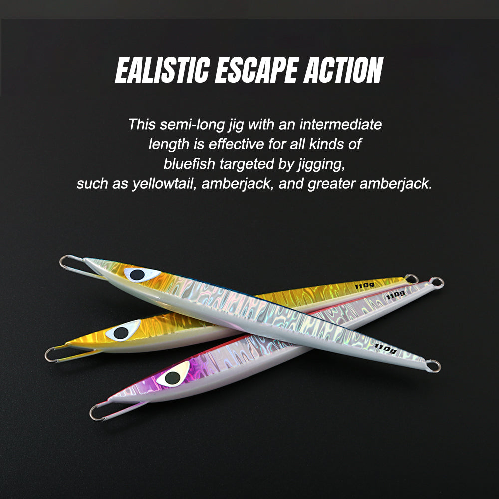 JIGGING PRO C1 Semilong Metal Jig - 110g/130g Center Weighted Vertical Jigging Lure