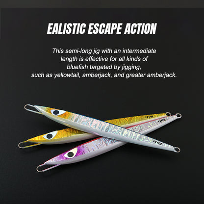 JIGGING PRO C1 Semilong Metal Jig - 110g/130g Center Weighted Vertical Jigging Lure