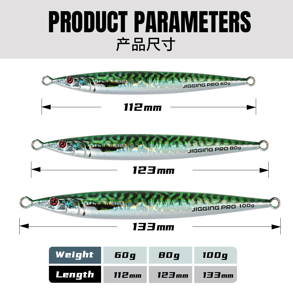 JIGGING PRO Slow Jigging Lure Horizontal Fall Metal Jig 60g 80g 100g Shuttle