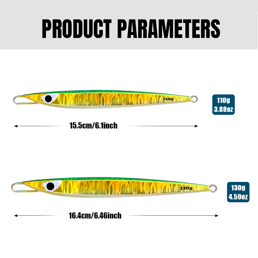 JIGGING PRO C1 Semilong Metal Jig - 110g/130g Center Weighted Vertical Jigging Lure