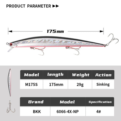 JIGGING PRO 175mm 29g Tide Minnow Slim M175S Flyer Long Casting Fishing Lure Sinking Minnow Bait