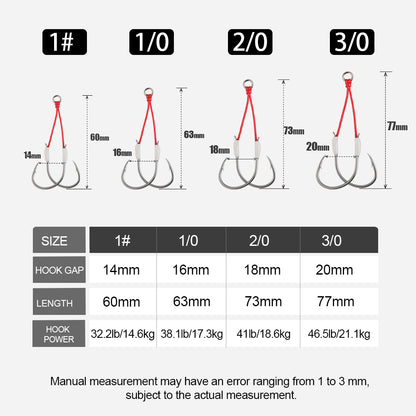 JIGGING PRO 1# 1/0 2/0 3/0 Double Assist Barbed Hook Salewater High Carbon Jigging Hooks Fishing Accessories Fishing Hooks