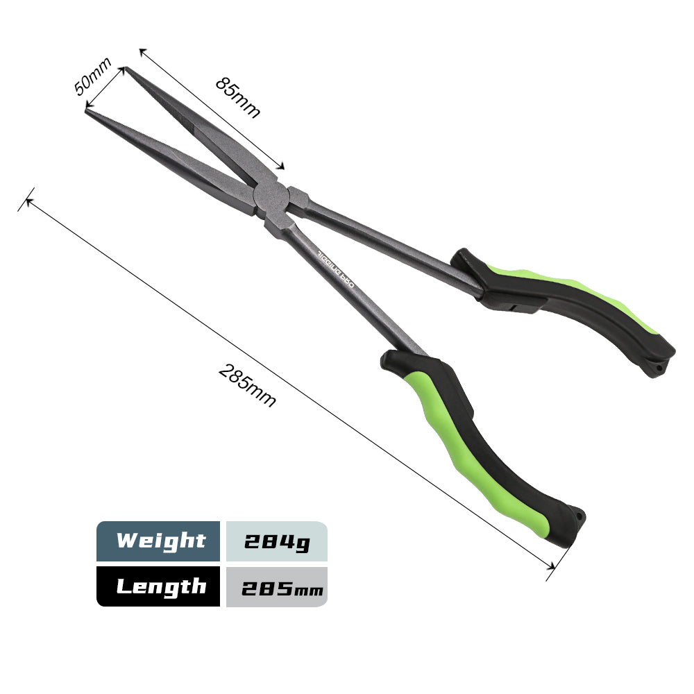 Jigging Pro 11" Long Handle Fishing Pliers, Carbon Steel Deep Hook Remover & Split Ring Plier, Heavy Duty Saltwater Fishing Tools