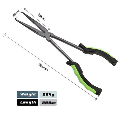 Jigging Pro 11" Long Handle Fishing Pliers, Carbon Steel Deep Hook Remover & Split Ring Plier, Heavy Duty Saltwater Fishing Tools