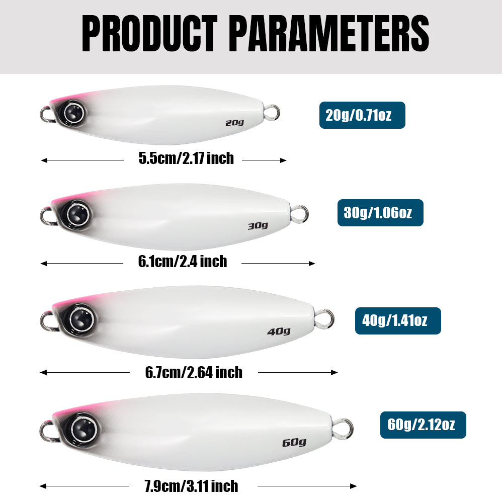 JIGGING PRO Shot Slow Wide Style Metal Jig - 20g/30g/40g/60g Shore Slow Lure Sea Fishing Bait