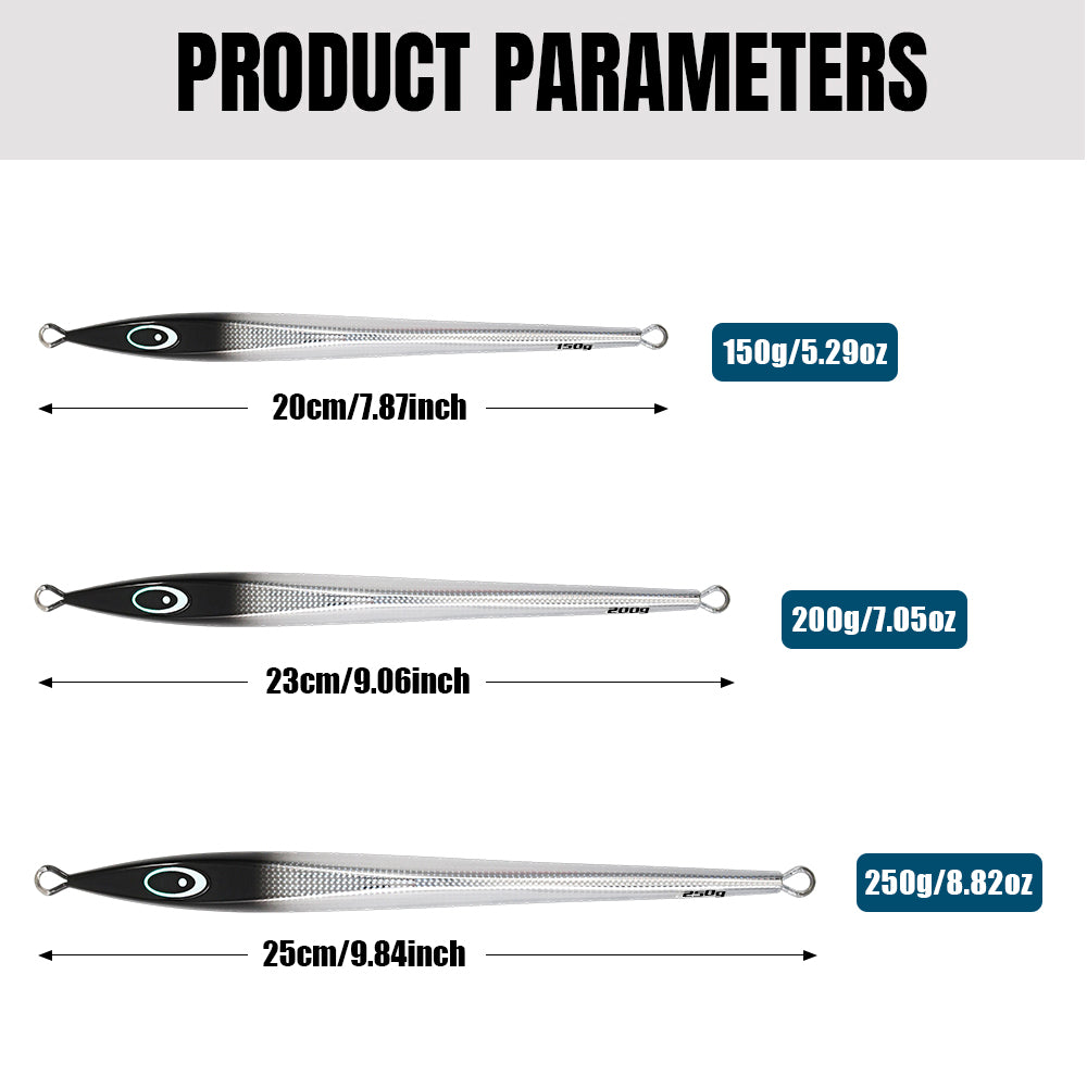 JIGGING PRO KY JIG II Long Slide Metal Jig - 150g/200g/250g Heavy Vertical Jigging Lure Saltwater