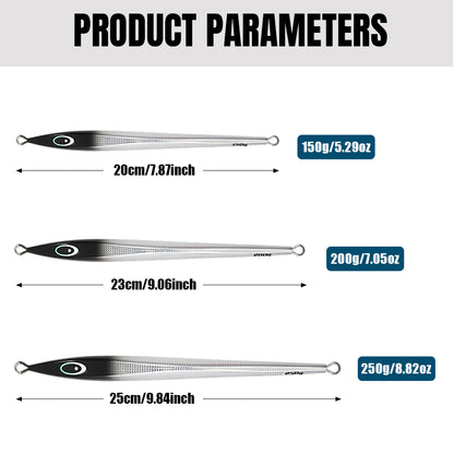 JIGGING PRO KY JIG II Long Slide Metal Jig - 150g/200g/250g Heavy Vertical Jigging Lure Saltwater