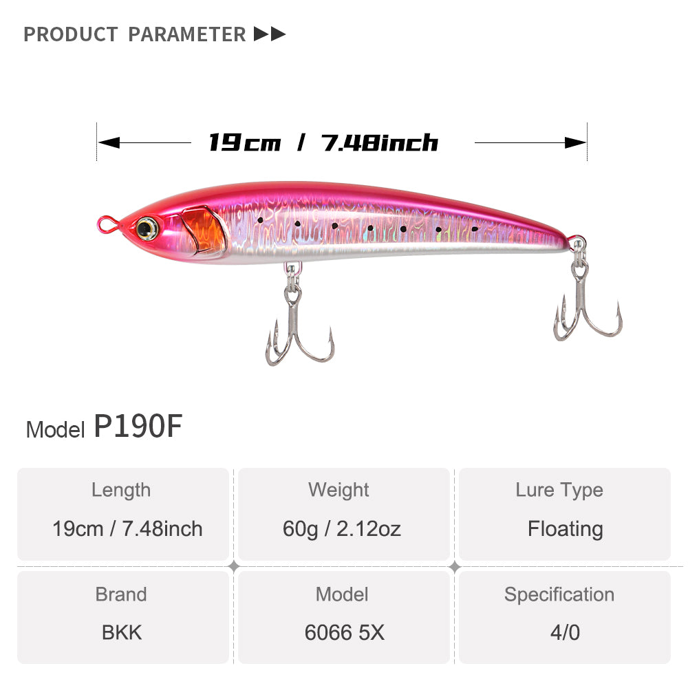 JIGGINGPRO 190mm 60g Legato Style Floating Stickbait Diving Pencil Saltwater Lure