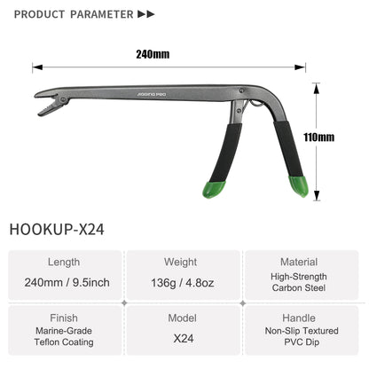 Jigging Pro HOOKUP-X24 9.5" Pistol Grip Fishing Hook Remover, Teflon Coated Carbon Steel Fish Hook Extractor Tool for Saltwater & Freshwater