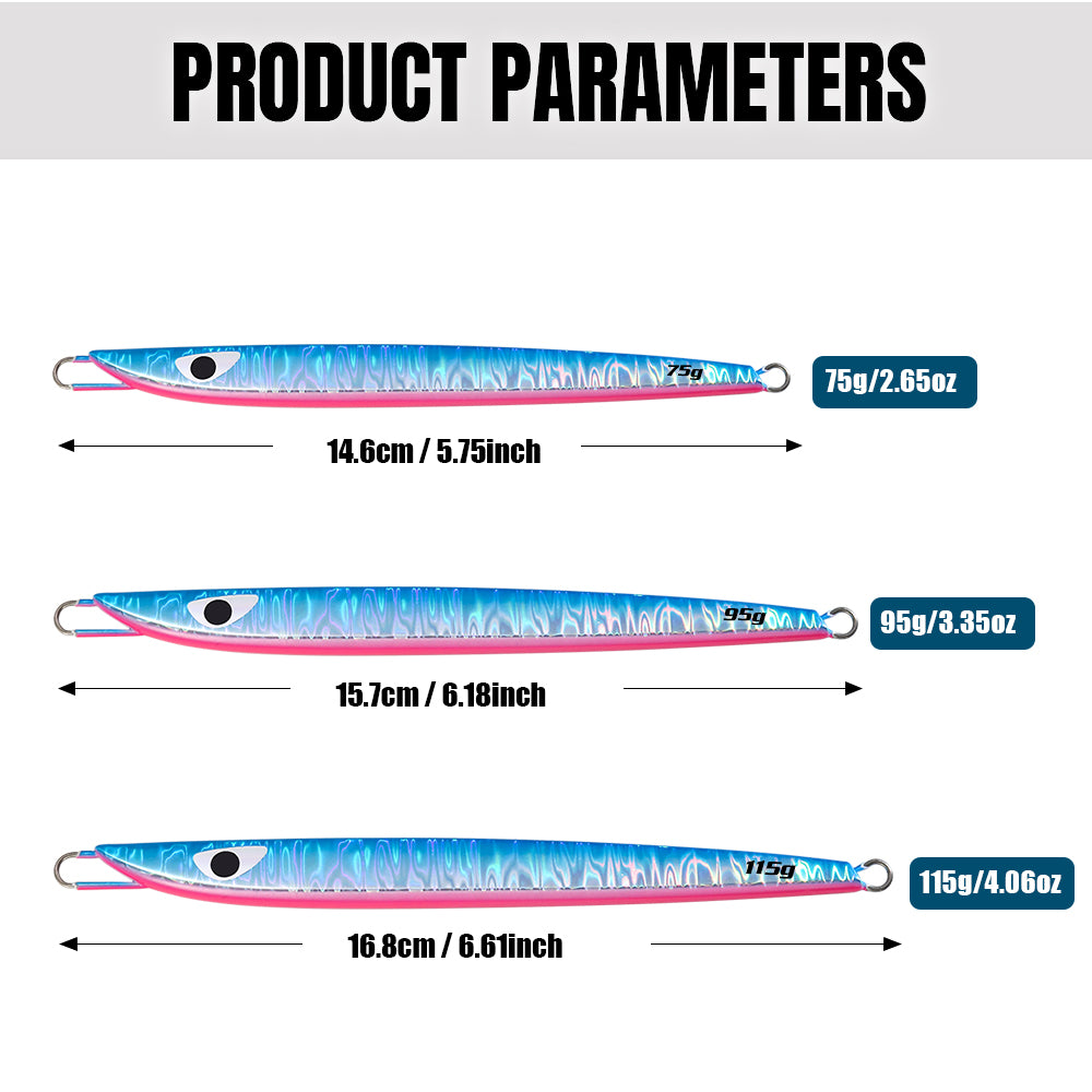 JIGGING PRO Vertical Jigging Lure Saltwater Metal Jig 75g 95g 115g D3 Semilong