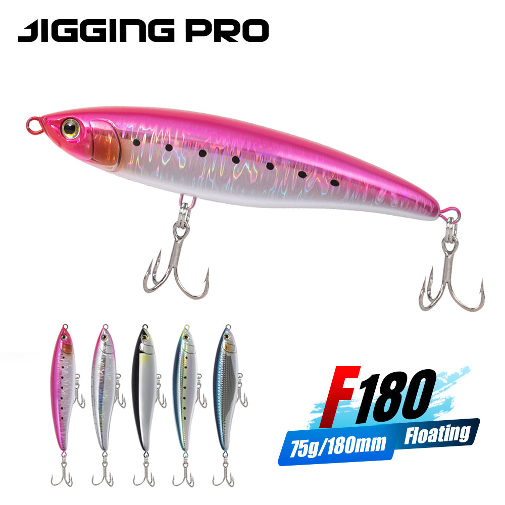 JIGGINGPRO 180mm 75g Loaded Floating Topwater Diving Pencil Saltwater Fishing Lure