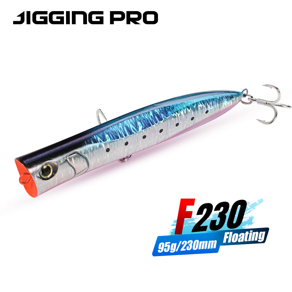 JIGGINGPRO 230mm 95g Duckdive Topwater Slim Popper Diving Pencil Lure