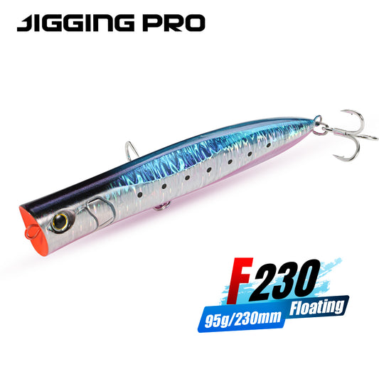 JIGGINGPRO 230mm 95g Duckdive Topwater Slim Popper Diving Pencil Lure
