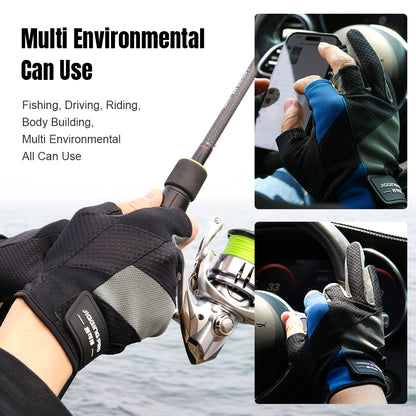 JIGGING PRO Men&Women Outdoor 3 Cut Fingers Fishing gloves Paddling, Sailing, Rowing and Hiking gloves Sport Tackle