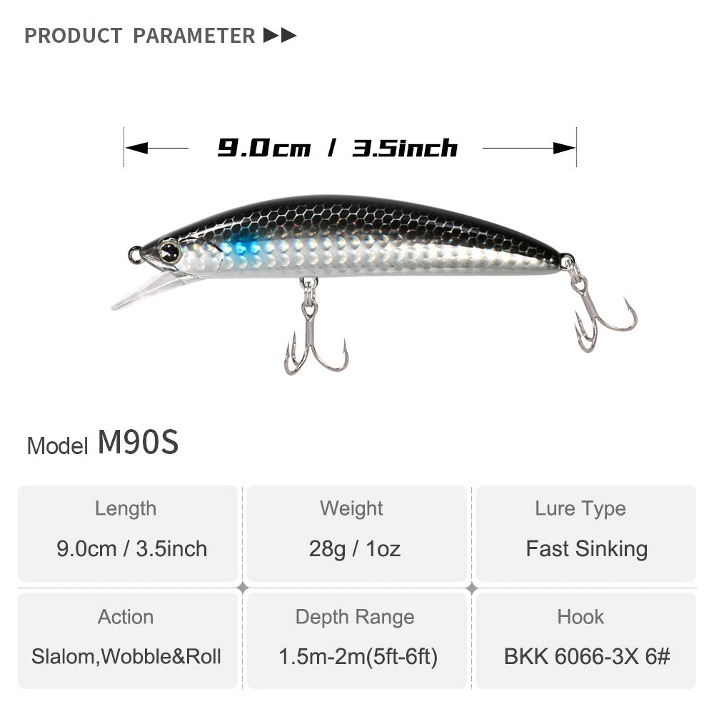 JIGGING PRO Hard Baits 90mm 28g Heavy Surfer Sinking Minnow Lure