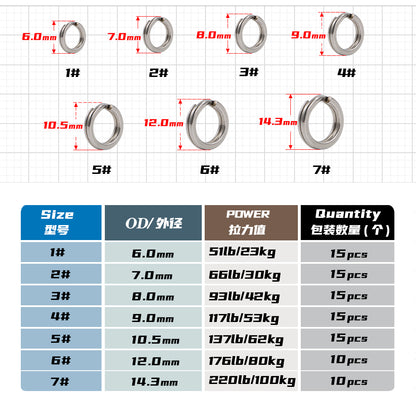 JIGGING PRO Split Rings Fishing 10/15Pcs Stainless Steel Lure Rings Fishing Connectors Snap Rings