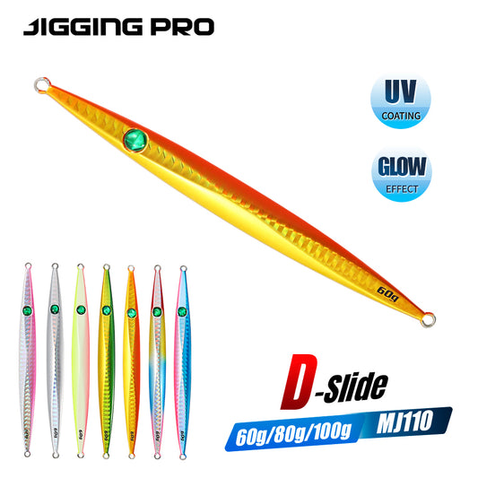 JIGGINGPRO Vertical Jigging Lure Dart and Drift Action Saltwater Metal Jig D-Slide Jack Eye 60g 80g 100g